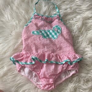 Charming Pink and Green Kids One Piece Swimsuit
